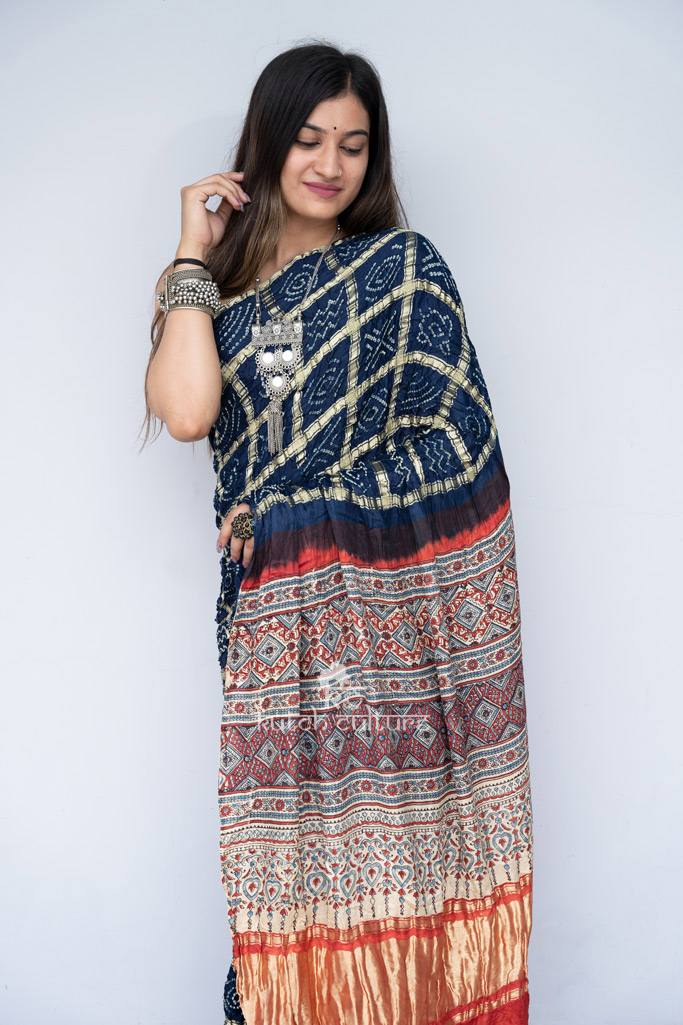 Designer gajji silk saree | Gharchola saree online | Ajrakh pallu